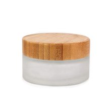 100ml 100g frosted round Luxury glass cosmetic jar containers packaging with bamboo wooden lid